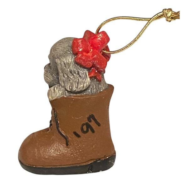 Vintage Puppy Dog with red bow in a shoe Christmas Ornament - Picture 3 of 11